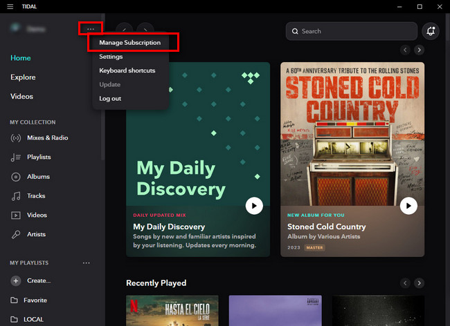 manage tidal subscription on desktop